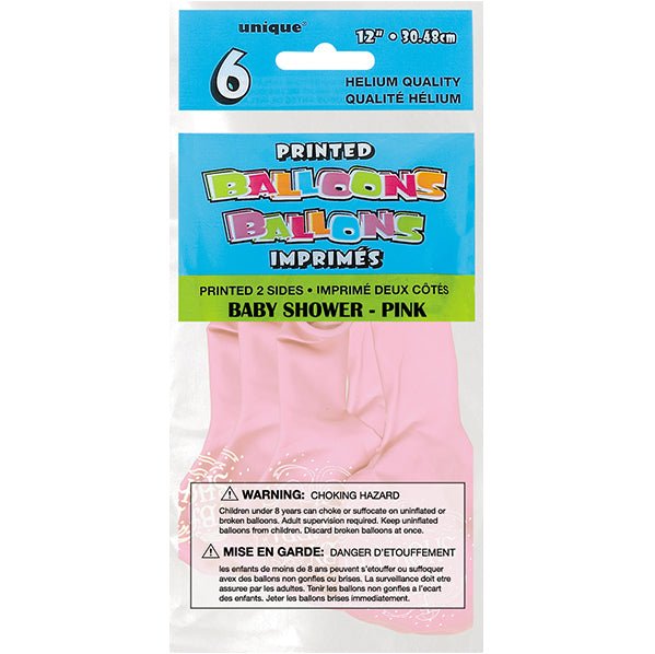 "Baby Shower" Pink Balloons 30cm (Pack of 6) - The Party Marketplace
