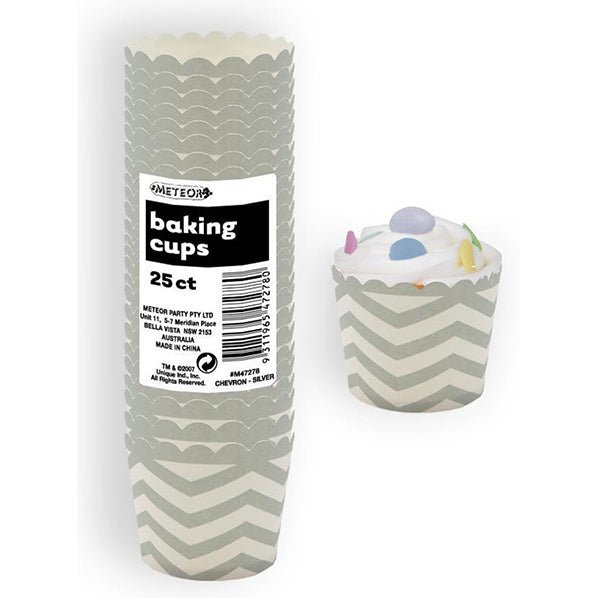 Baking Cups - Chevron Silver (Pack of 25) - The Party Marketplace