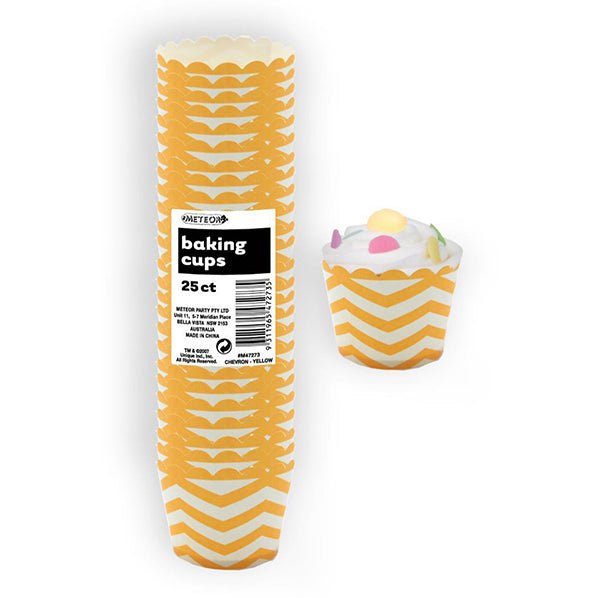 Baking Cups - Chevron Sunflower Yellow (Pack of 25) - The Party Marketplace