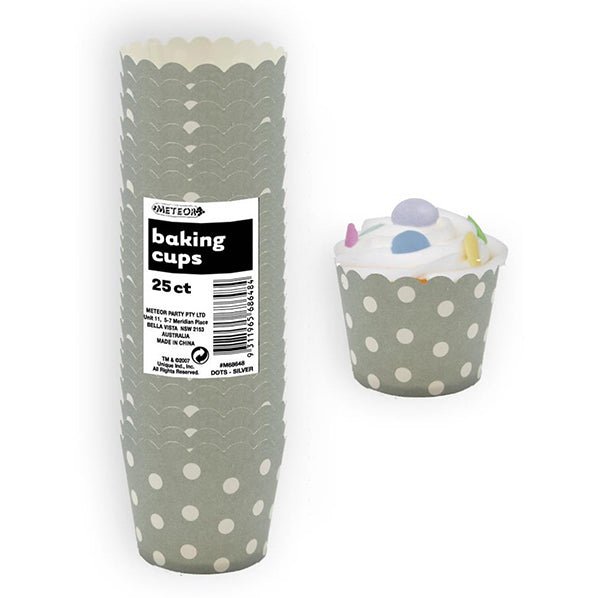 Baking Cups - Dots Silver (Pack of 25) - The Party Marketplace