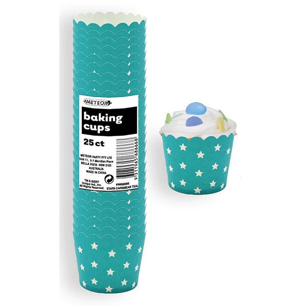 Baking Cups - Stars Caribbean Teal (Pack of 25) - The Party Marketplace