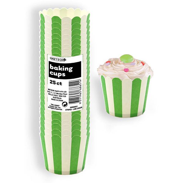 Baking Cups - Stripes Lime Green (Pack of 25) - The Party Marketplace