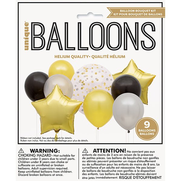 Balloon Bouquet Kit - Black & Gold (9 piece set) - The Party Marketplace