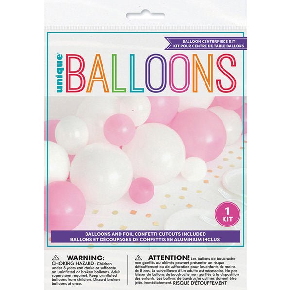 Balloon & Confetti Centrepiece Kit - Pink & White (20 piece set) - The Party Marketplace
