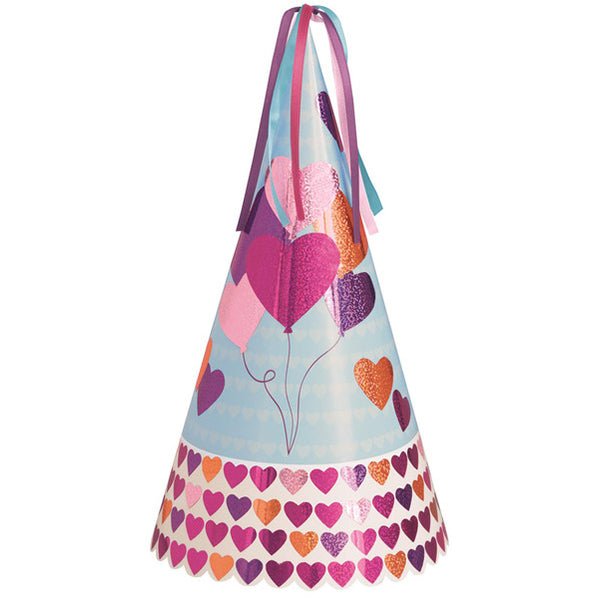 Balloon Hearts Prismatic Foil Party Hat 32.5cm - The Party Marketplace