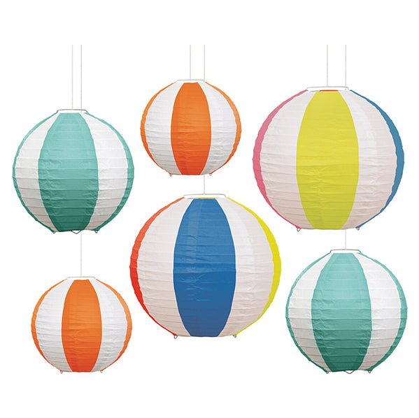 Beach Ball Paper Lanterns - Assorted Sizes (Pack of 6) - The Party Marketplace