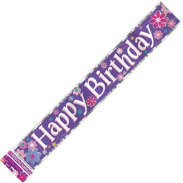 Birthday Blossom "Happy Birthday" Foil Banner - 3.65m - The Party Marketplace