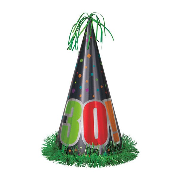 Birthday Cheer "30" Large Foil Cone Hat 33cm - The Party Marketplace