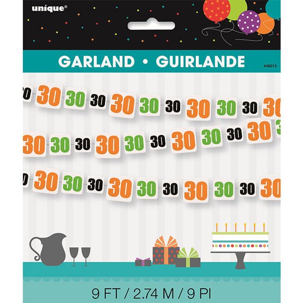 Birthday Cheer "30" Paper Garland (2.74m) - The Party Marketplace