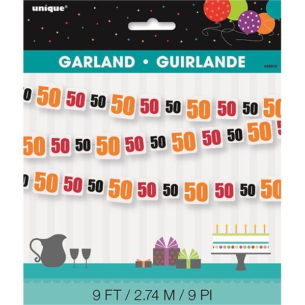 Birthday Cheer "50" Paper Garland (2.74m) - The Party Marketplace