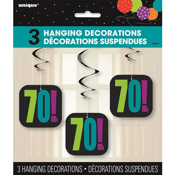 Birthday Cheer "70" Hanging Swirl Decorations (Pack of 3) - The Party Marketplace
