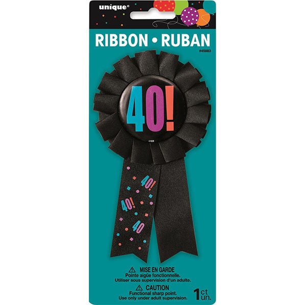 Birthday Cheer Award Ribbon "40" - The Party Marketplace