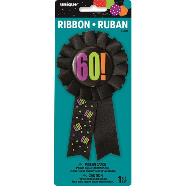 Birthday Cheer Award Ribbon "60" - The Party Marketplace