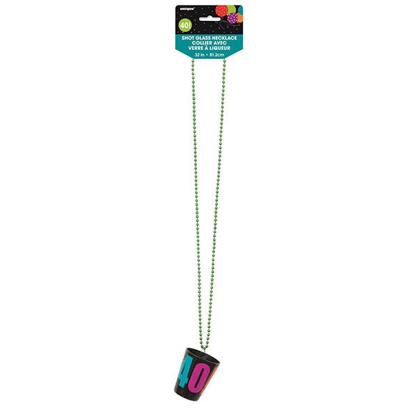Birthday Cheer Shot Glass Bead Necklace "40" - The Party Marketplace