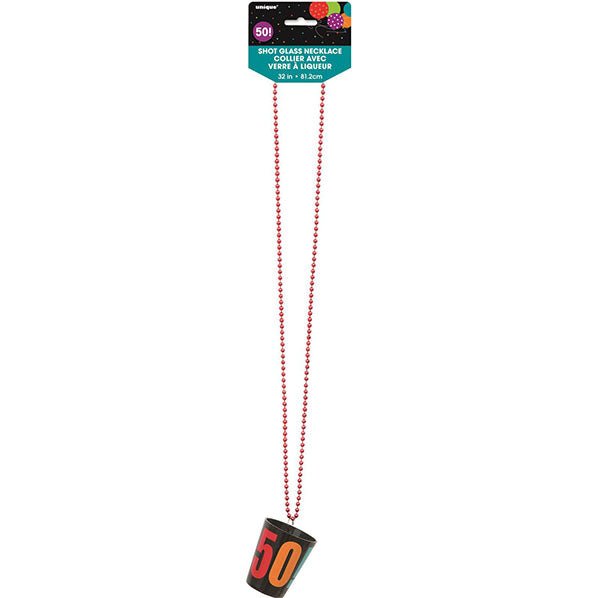 Birthday Cheer Shot Glass Bead Necklace "50" - The Party Marketplace