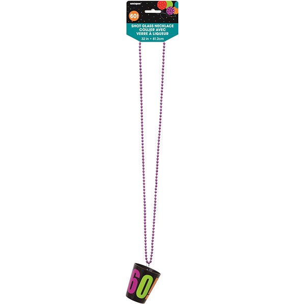 Birthday Cheer Shot Glass Bead Necklace "60" - The Party Marketplace