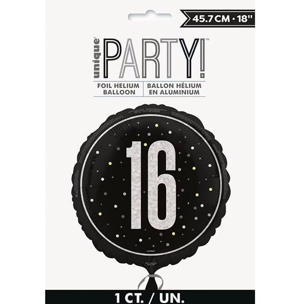 Black "16" Foil Prismatic Balloon 45cm - The Party Marketplace