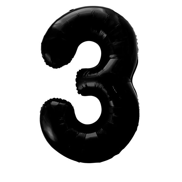 Black "3" Numeral Foil Balloon (86cm) - The Party Marketplace