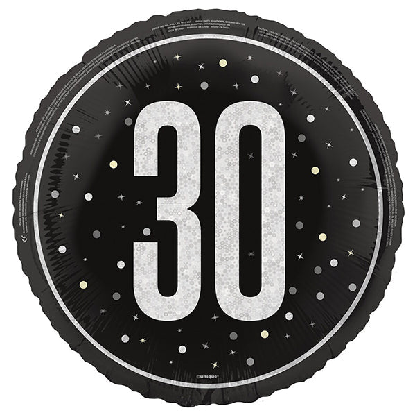 Black "30" Foil Prismatic Balloon 45cm - The Party Marketplace
