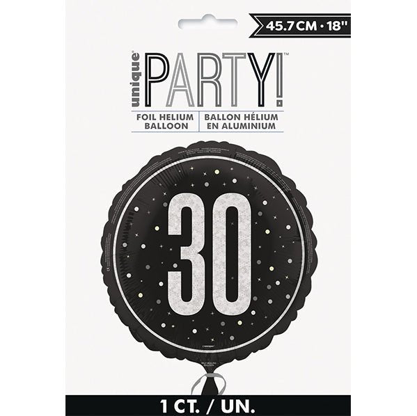 Black "30" Foil Prismatic Balloon 45cm - The Party Marketplace