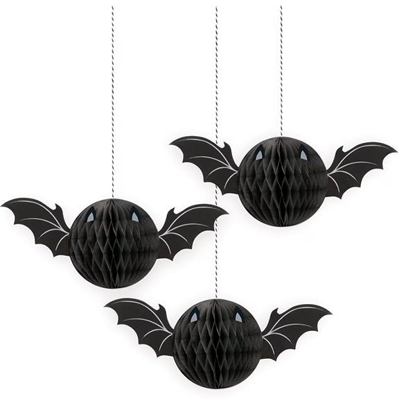 Black Bat Hanging Honeycomb Decorations (Pack of 3) - The Party Marketplace