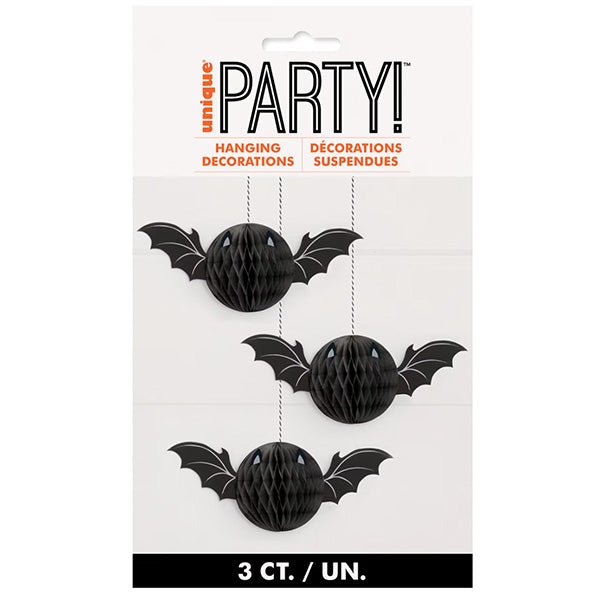 Black Bat Hanging Honeycomb Decorations (Pack of 3) - The Party Marketplace