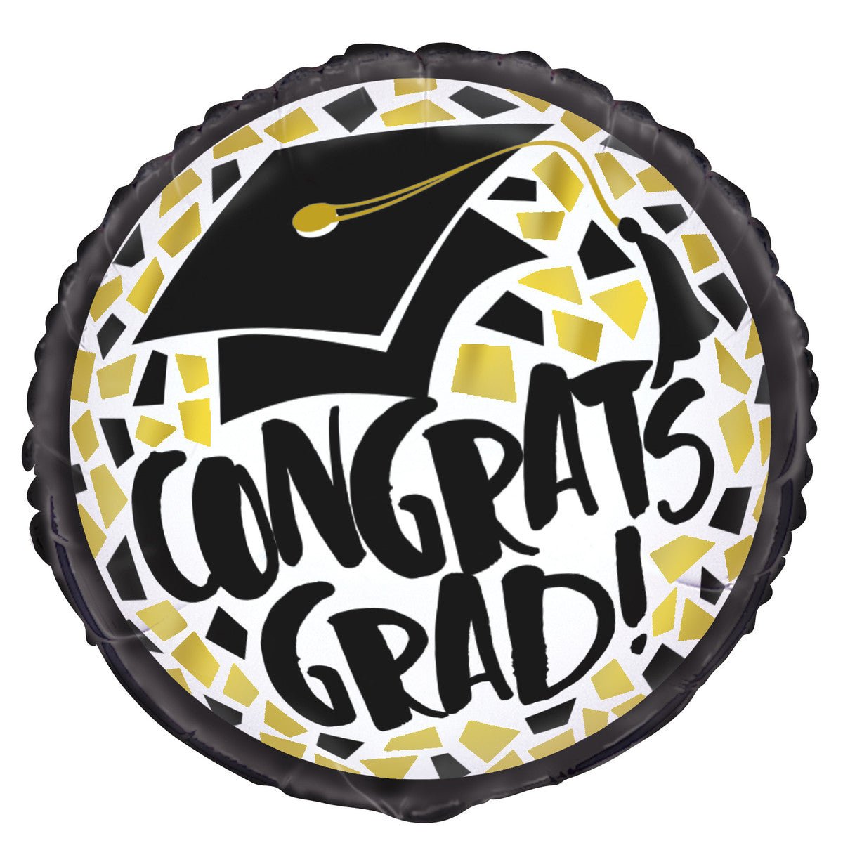 Black & Gold "Congrats Grad" Foil Balloon 45cm - The Party Marketplace