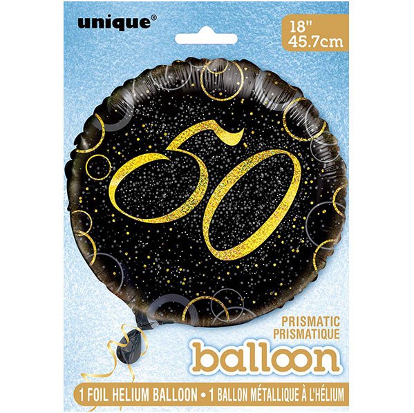 Black & Gold Glitz "50" Foil Balloon 45cm - The Party Marketplace