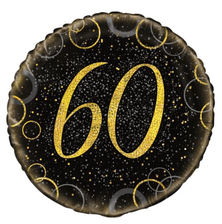 Black & Gold Glitz "60" Foil Balloon 45cm - The Party Marketplace
