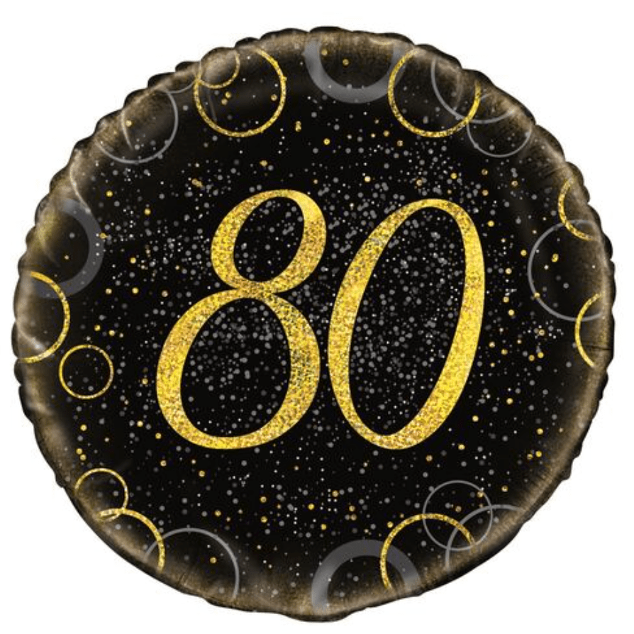 Black & Gold Glitz "80" Foil Balloon 45cm - The Party Marketplace