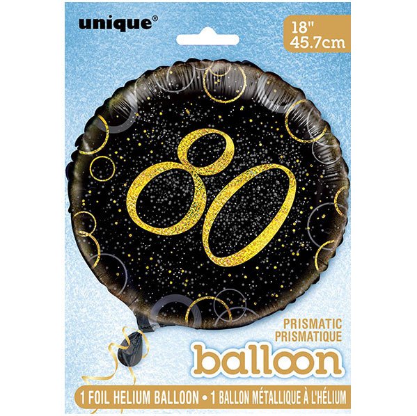 Black & Gold Glitz "80" Foil Balloon 45cm - The Party Marketplace