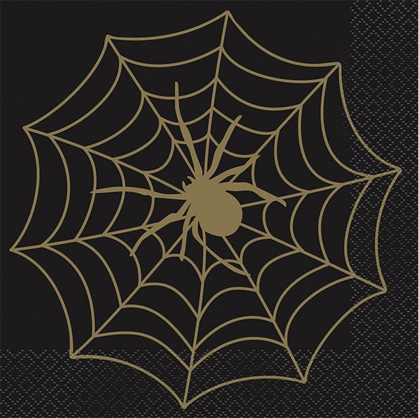 Black & Gold Spider Web Luncheon Napkins (Pack of 16) - The Party Marketplace