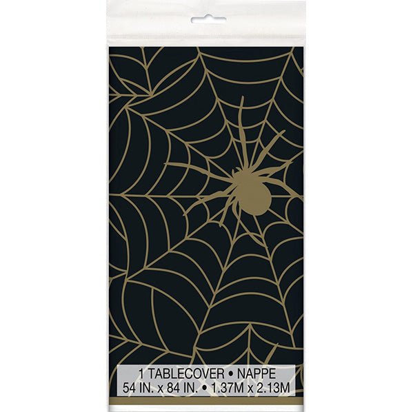 Black & Gold Spiderweb Printed Tablecover 137cm x 213cm - The Party Marketplace