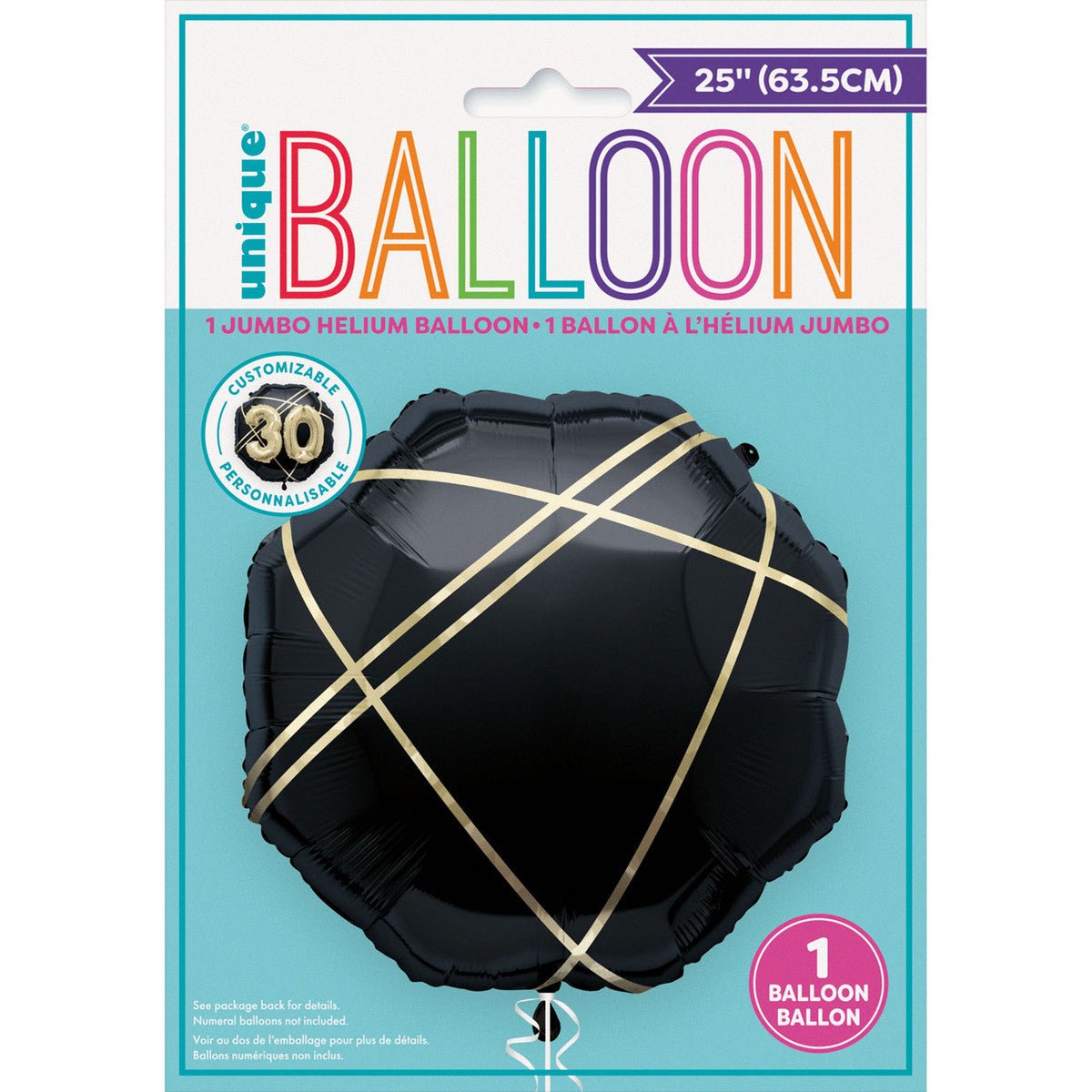 Black & Gold Stripe Octagonal Shaped Foil Balloon 63.5cm - The Party Marketplace
