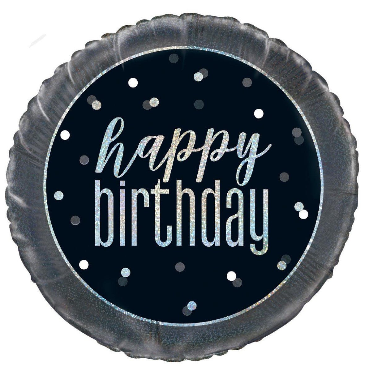 Black "Happy Birthday" Foil Prismatic Balloon 45cm - The Party Marketplace