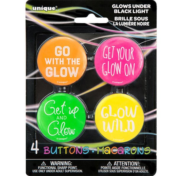 Black Light Neon Buttons (Pack of 4) - The Party Marketplace