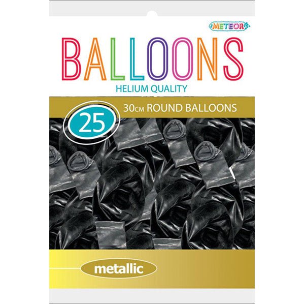 Black Metallic Balloons 30cm (Pack of 25) - The Party Marketplace