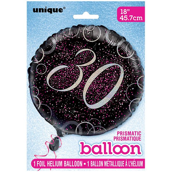 Black & Pink Glitz "30" Foil Balloon 45cm - The Party Marketplace