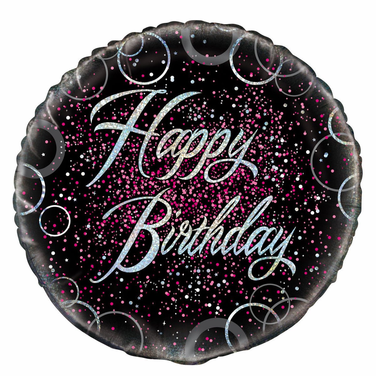 Black & Pink Glitz "Happy Birthday" Foil Balloon 45cm - The Party Marketplace