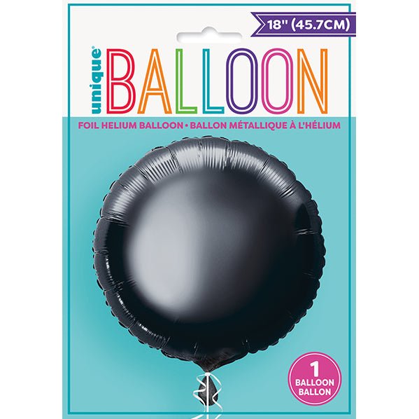 Black Round Foil Balloon 45cm - The Party Marketplace