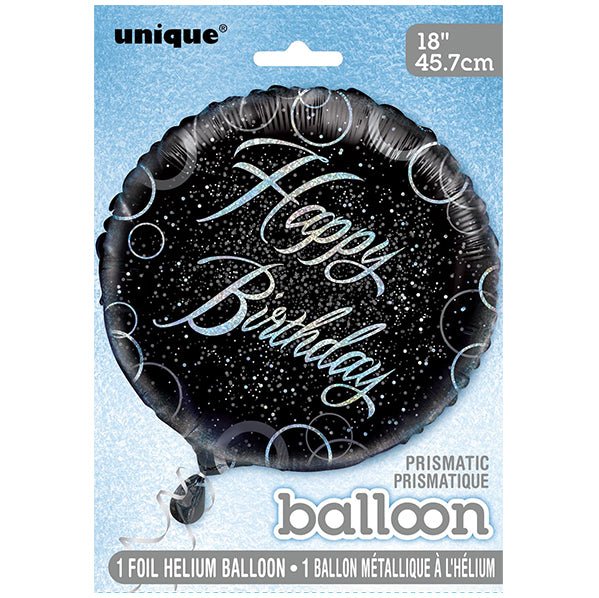 Black & Silver Glitz "Happy Birthday" Foil Balloon 45cm - The Party Marketplace
