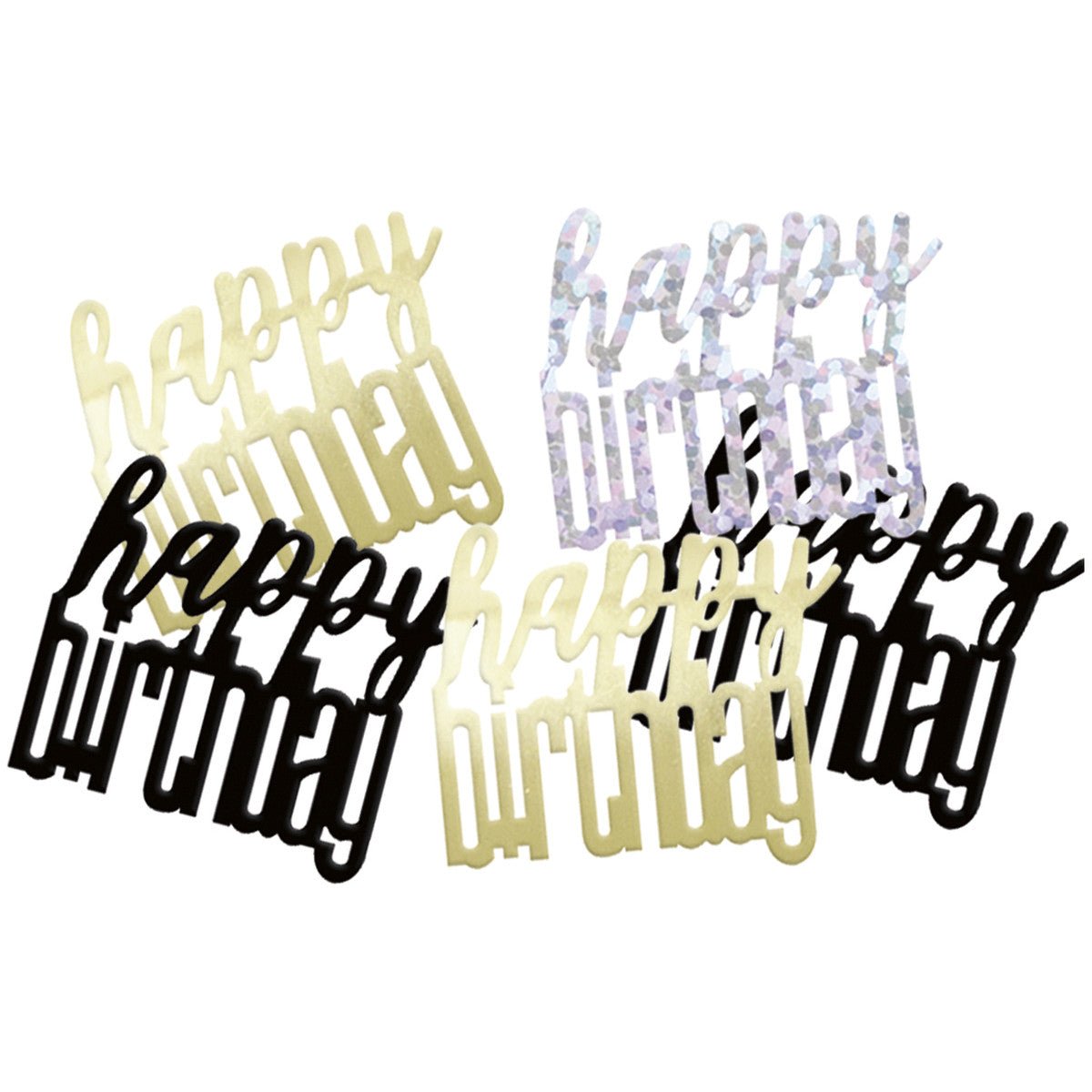 Black, Silver & Gold "Happy Birthday" Foil Confetti (14g) - The Party Marketplace
