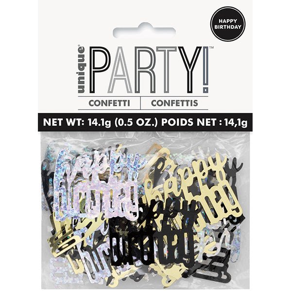 Black, Silver & Gold "Happy Birthday" Foil Confetti (14g) - The Party Marketplace