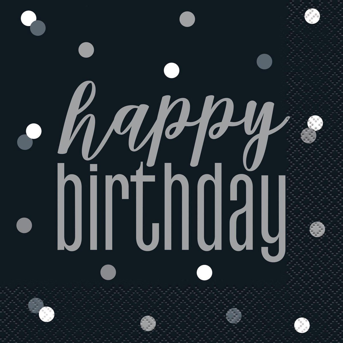 Black & Silver "Happy Birthday" Luncheon Napkins (Pack of 16) - The Party Marketplace