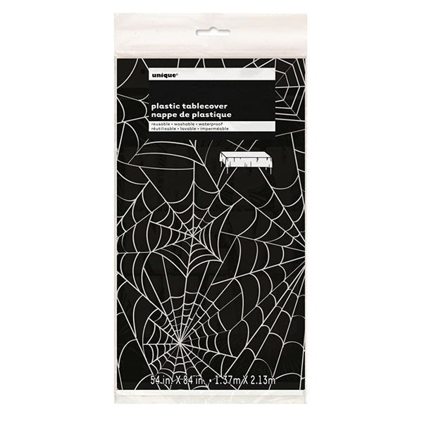 Black & White Spiderweb Printed Tablecover 137cm x 213cm - The Party Marketplace