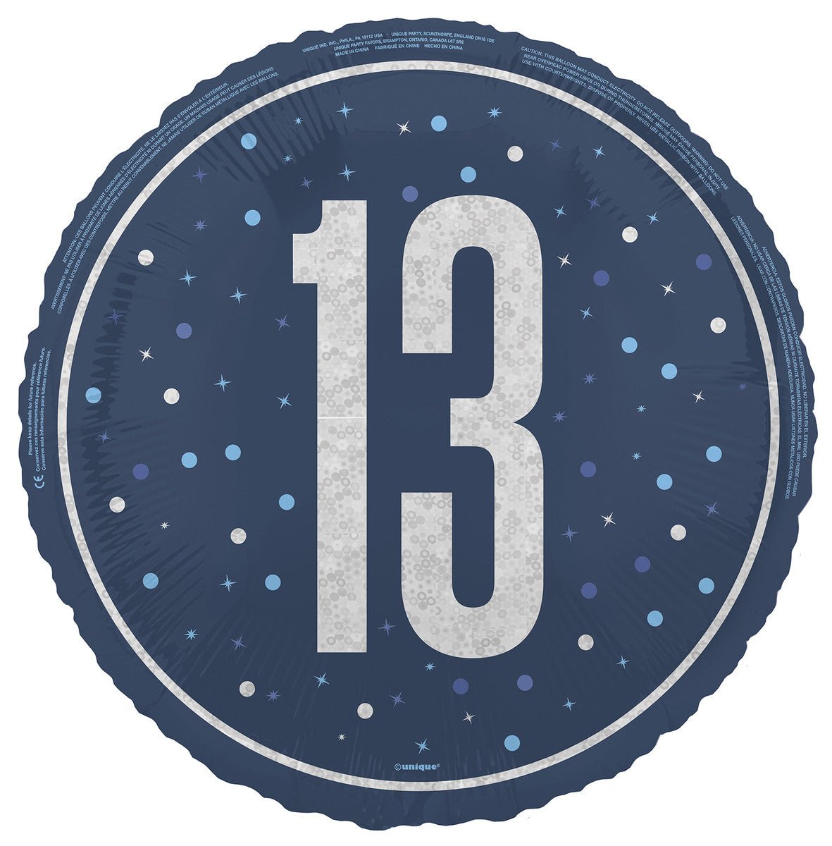 Blue "13" Foil Prismatic Balloon 45cm - The Party Marketplace