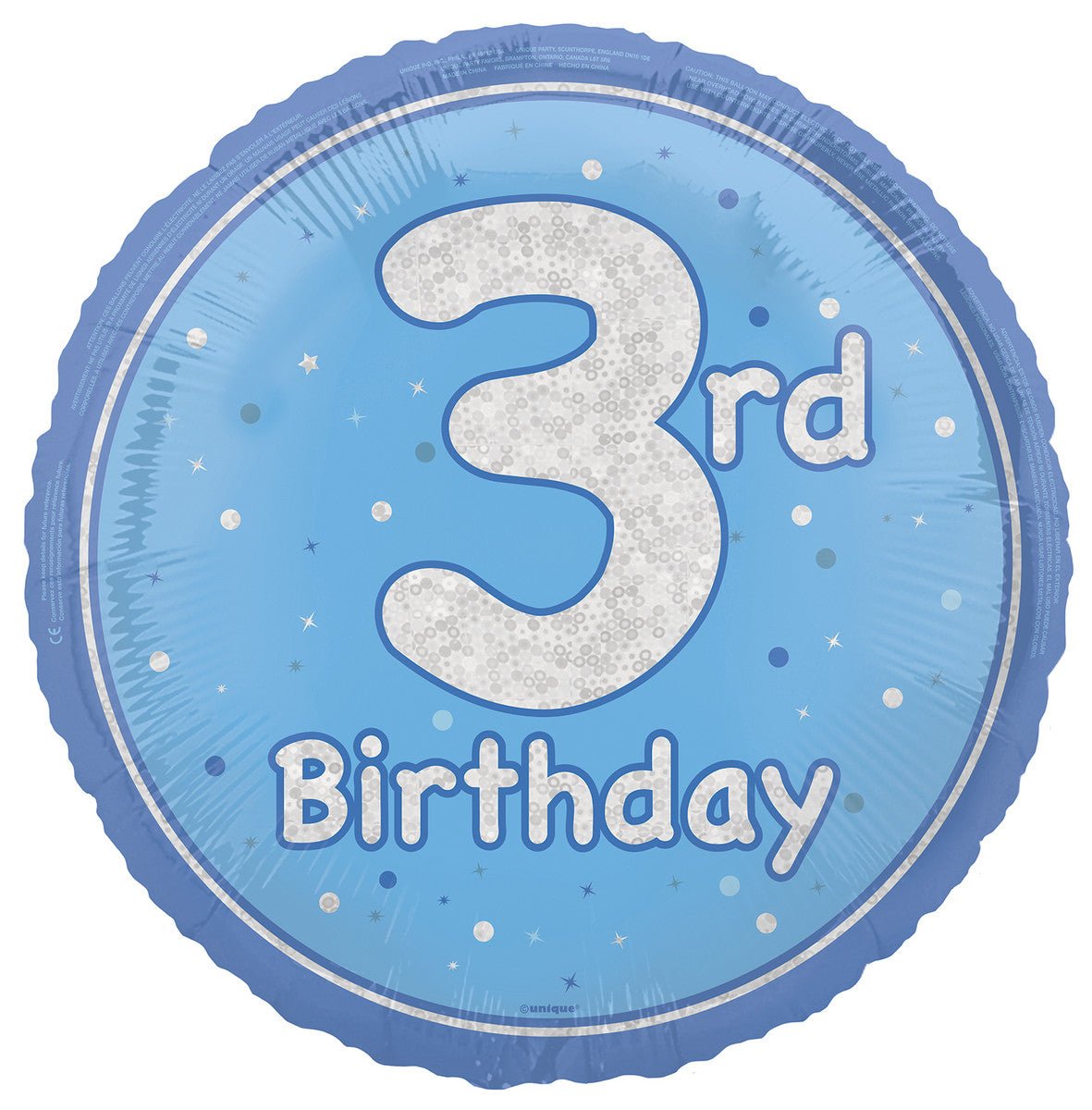 Blue "3rd Birthday" Foil Prismatic Balloon 45cm - The Party Marketplace