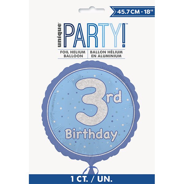 Blue "3rd Birthday" Foil Prismatic Balloon 45cm - The Party Marketplace