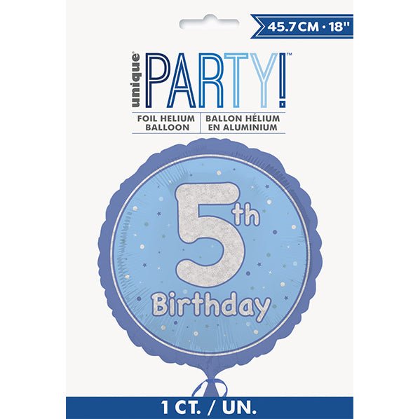 Blue "5th Birthday" Foil Prismatic Balloon 45cm - The Party Marketplace