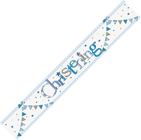 Blue Bunting "Christening" Foil Banner - 2.74m - The Party Marketplace